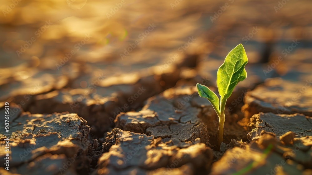 Resilience in desert close up of cracked clay with green sprout symbolizing life amidst hardship Resilience in desert close up of cracked clay with green sprout symbolizing life amidst hardship