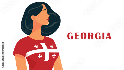 Georgian girl in red t shirt flat illustration