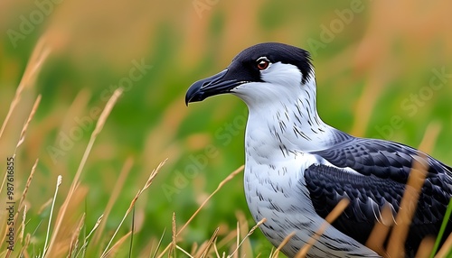 Great skua Bonxie perched gracefully in a meadow environment photo