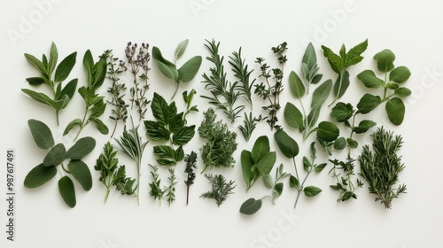Wallpaper Mural Aromatic Herbs Arranged In A Pattern On White Background Torontodigital.ca
