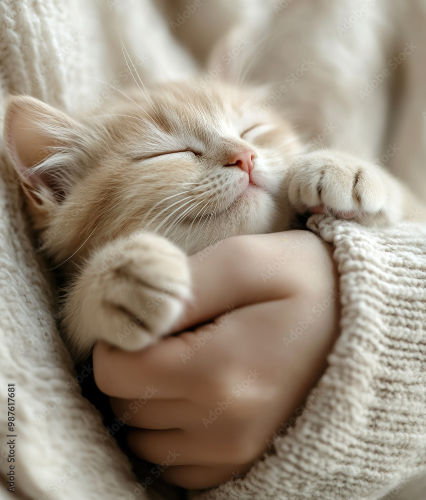 Cute kitten sleeping in female hands Cute kitten sleeping in female hands