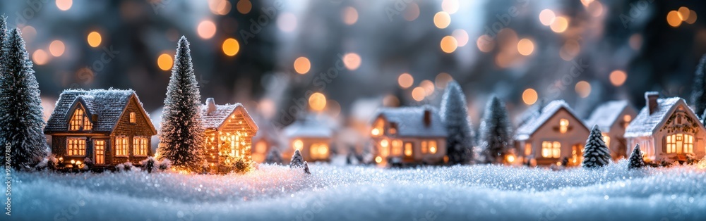 Cozy Christmas village with warm glowing lights and snowy rooftops Cozy Christmas village with warm glowing lights and snowy rooftops