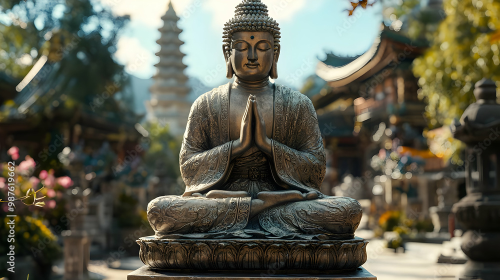 Buddha Statue in Temple Setting - Realistic Image Buddha Statue in Temple Setting - Realistic Image