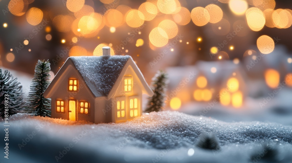Cozy Christmas village with warm glowing lights and snowy rooftops Cozy Christmas village with warm glowing lights and snowy rooftops