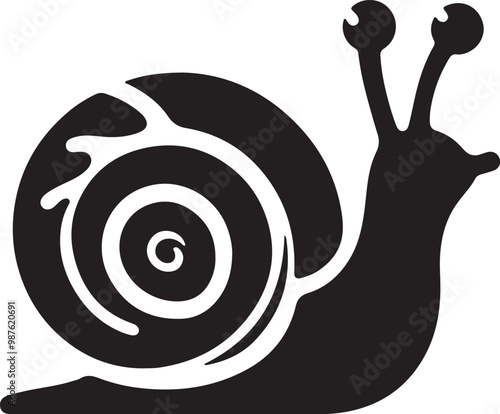 A animal of Snail silhouette vector art illustration design with no background, snail pure black color icon ready for printable and walking on land.