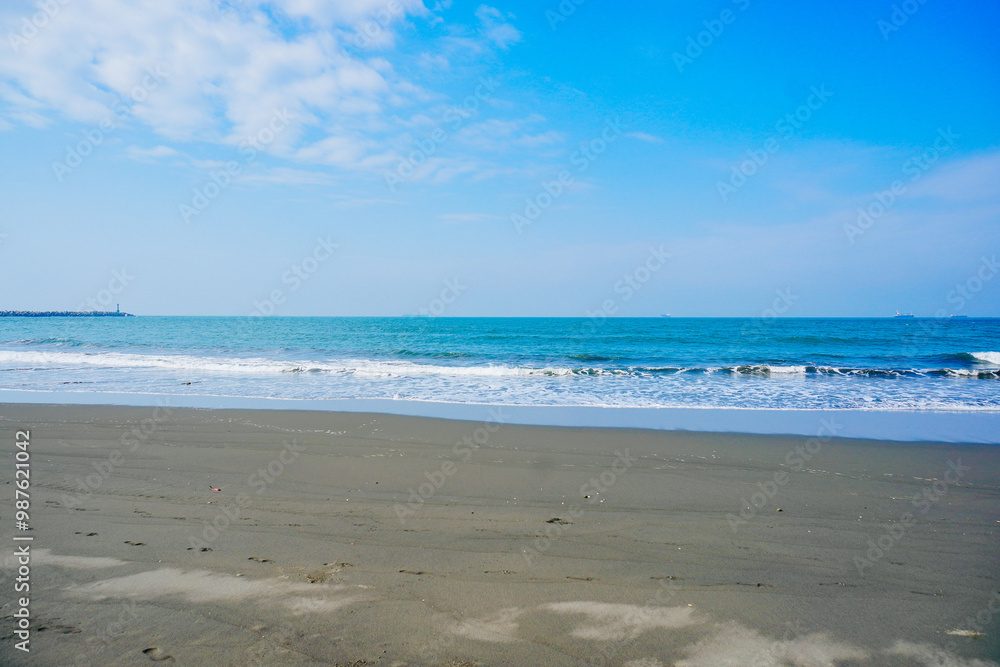 Kaohsiung, Taiwan, Republic of China, 01 25 2024: The landscape of Kaosiung Sizihwan Bay beach in Kaohsiung Kaohsiung, Taiwan, Republic of China, 01 25 2024: The landscape of Kaosiung Sizihwan Bay beach in Kaohsiung
