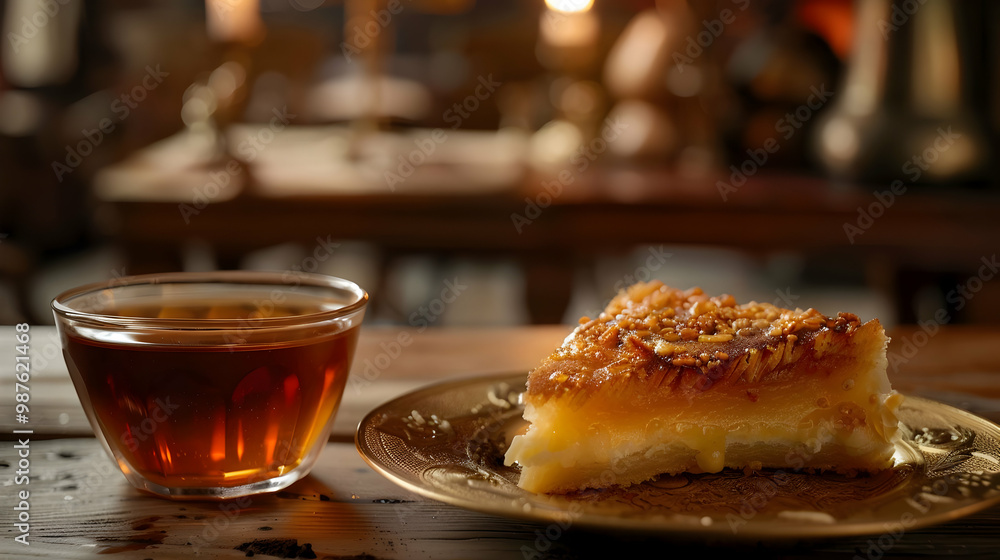 A Slice of Sweetness Tea and Pastry on a Golden Plate A Slice of Sweetness Tea and Pastry on a Golden Plate