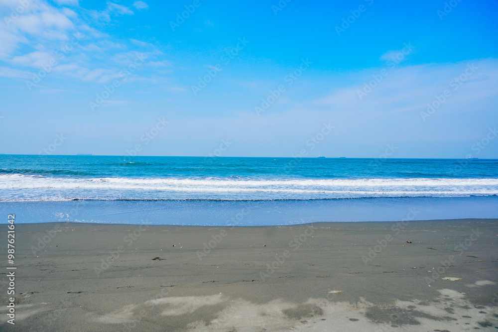 Kaohsiung, Taiwan, Republic of China, 01 25 2024: The landscape of Kaosiung Sizihwan Bay beach in Kaohsiung Kaohsiung, Taiwan, Republic of China, 01 25 2024: The landscape of Kaosiung Sizihwan Bay beach in Kaohsiung