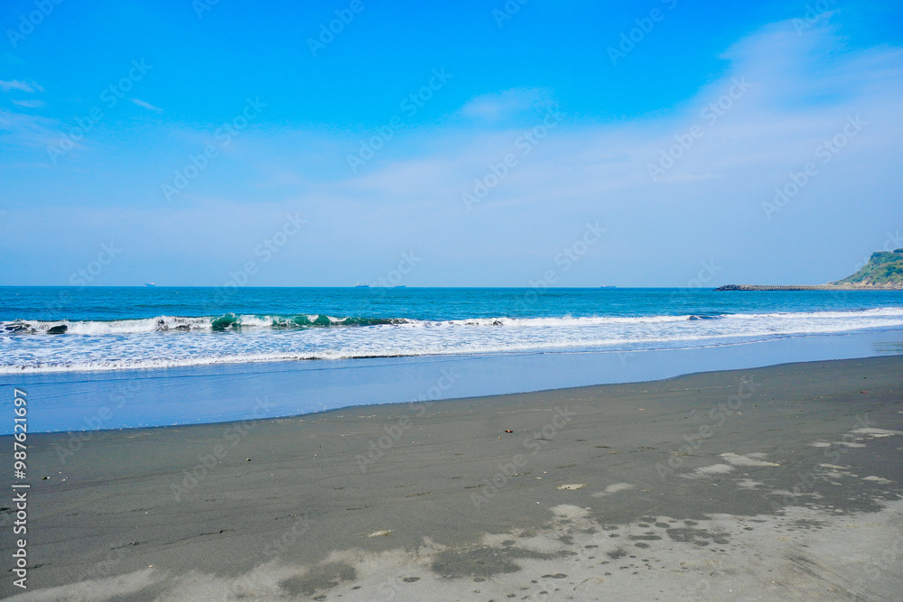 Kaohsiung, Taiwan, Republic of China, 01 25 2024: The landscape of Kaosiung Sizihwan Bay beach in Kaohsiung Kaohsiung, Taiwan, Republic of China, 01 25 2024: The landscape of Kaosiung Sizihwan Bay beach in Kaohsiung