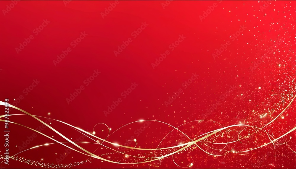 Bold red background with irregular golden waves moving in an undulating pattern from the top left corner, offering a modern Christmas design. Made with generative AI technology Bold red background with irregular golden waves moving in an undulating pattern from the top left corner, offering a modern Christmas design. Made with generative AI technology