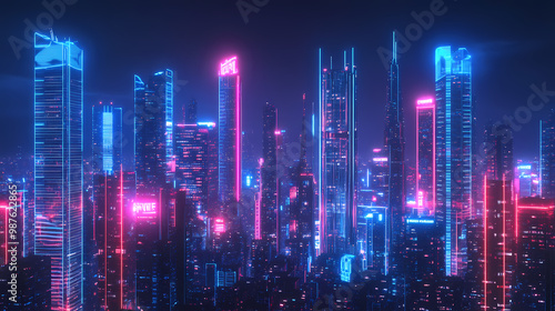 Wallpaper Mural Neon night city of the future. night panorama of the city, neon light, lights of a large metropolis, high-rise buildings. 3d illustration. City at Night. Illustration Torontodigital.ca