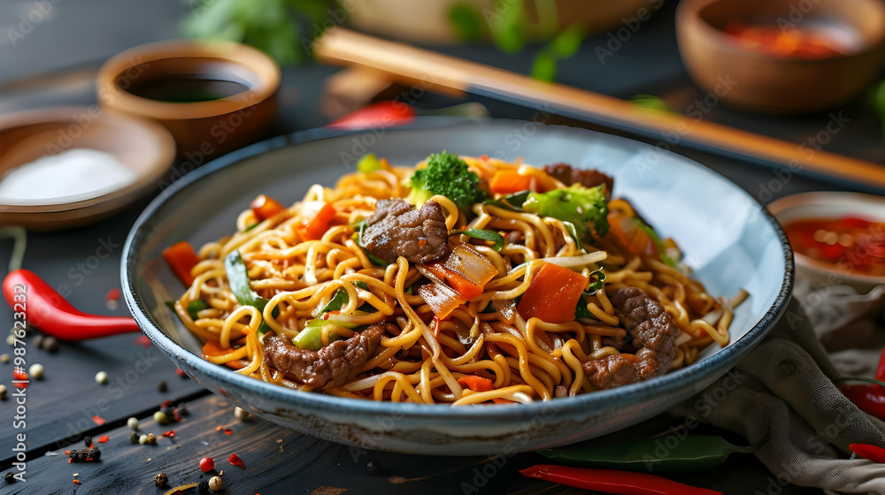 Beef Noodles Stir Fry with Vegetables Asian Cuisine Beef Noodles Stir Fry with Vegetables Asian Cuisine