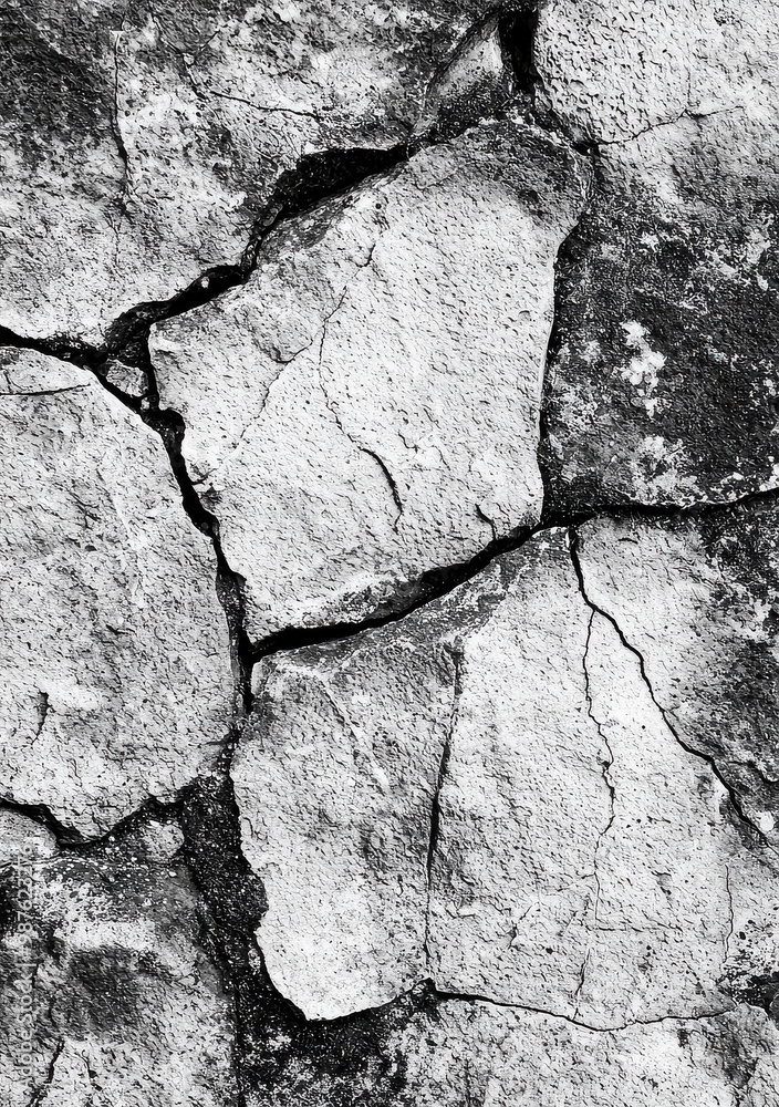 A rough and cracked stone surface in monochrome, highlighting the natural and intricate texture details while showcasing the strength and organic nature of rock formations. A rough and cracked stone surface in monochrome, highlighting the natural and intricate texture details while showcasing the strength and organic nature of rock formations.