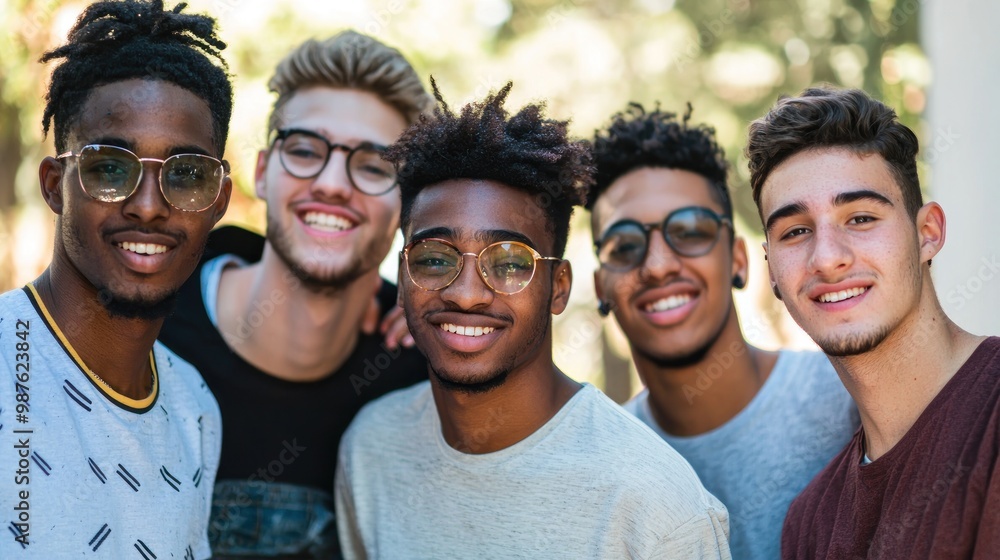 Group of young men posing together for a casual group photo. Group of young men posing together for a casual group photo.