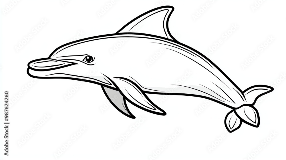 A simple line drawing of a dolphin leaping out of the water. The dolphin is drawn in a cartoon style with a big smile and a playful expression. A simple line drawing of a dolphin leaping out of the water. The dolphin is drawn in a cartoon style with a big smile and a playful expression.