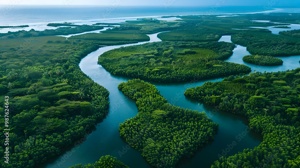 Aerial View of a Lush Mangrove Forest and River Delta Aerial View of a Lush Mangrove Forest and River Delta