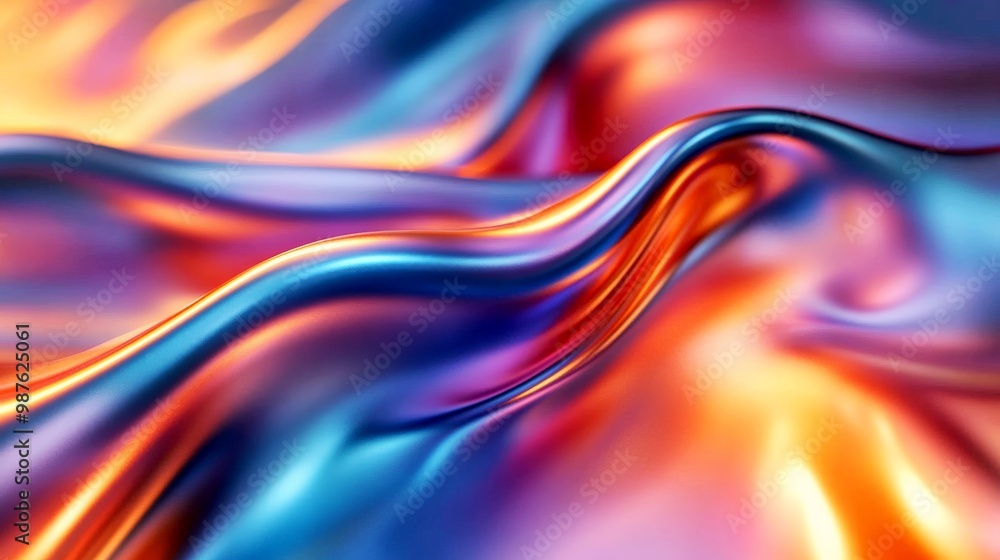 Chromatic Flow: Dive into a vibrant vortex of iridescent hues, where metallic waves of blue, orange, and purple dance in fluid harmony. Chromatic Flow: Dive into a vibrant vortex of iridescent hues, where metallic waves of blue, orange, and purple dance in fluid harmony.
