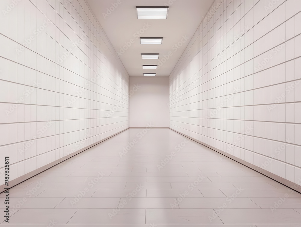 Obraz premium Minimalist view of a factory corridor, clean lines and symmetry, modern industrial aesthetic