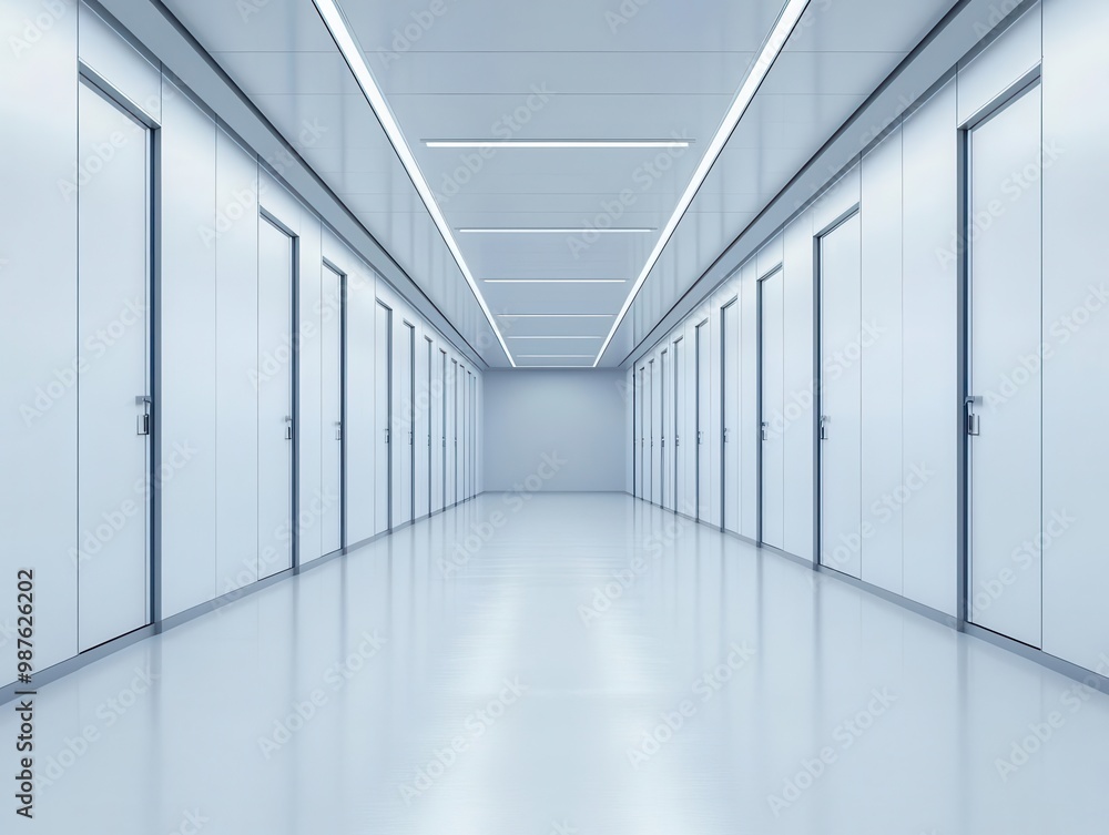 Obraz premium Minimalist view of a factory corridor, clean lines and symmetry, modern industrial aesthetic