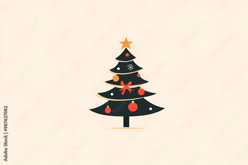 A minimalist flat art design of a Christmas tree, featuring simple lines and shapes to represent the festive symbol A minimalist flat art design of a Christmas tree, featuring simple lines and shapes to represent the festive symbol