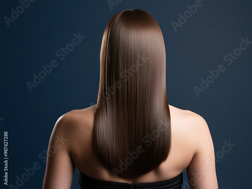 Rear View Portrait of a Woman with Long Hair in Studio Setting