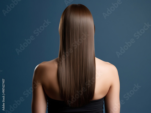 Rear View Portrait of a Woman with Long Hair in Studio Setting