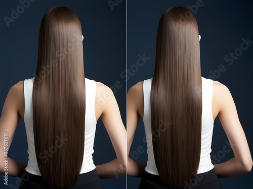 Rear View Portrait of a Woman with Long Hair in Studio Setting