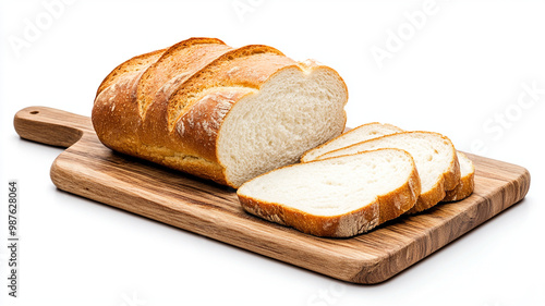 Freshly sliced bread on wooden cutting board, perfect for sandwiches