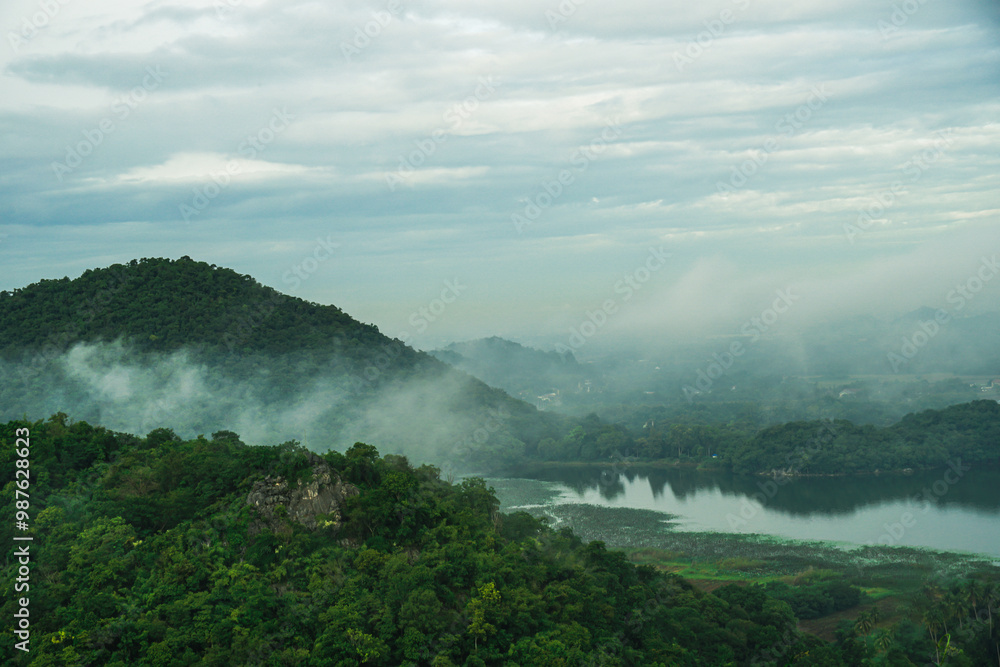 Landscape of Mountain and lake scenery at sunrise at Phu Sap Lek, Lopburi, Thailand Landscape of Mountain and lake scenery at sunrise at Phu Sap Lek, Lopburi, Thailand