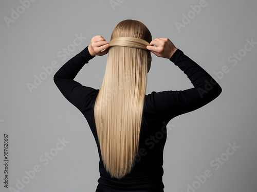 Rear View Portrait of a Woman with Long Hair in Studio Setting