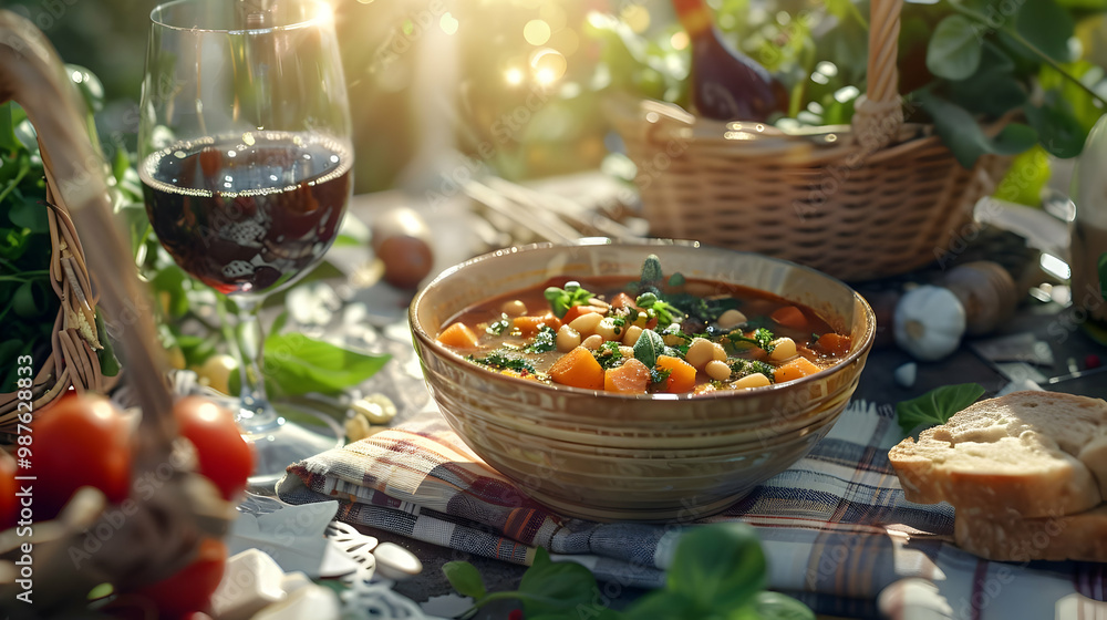 Delicious Vegetable Soup with Fresh Herbs and Bread Delicious Vegetable Soup with Fresh Herbs and Bread