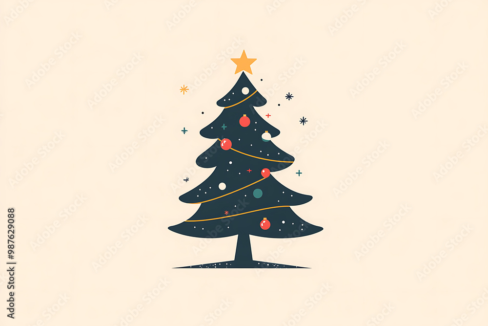A minimalist flat art design of a Christmas tree, featuring simple lines and shapes to represent the festive symbol A minimalist flat art design of a Christmas tree, featuring simple lines and shapes to represent the festive symbol