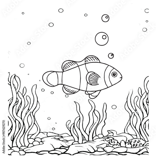 Fish Coloring page for kids coloring book,vector Illustration seawater cute fishes activity worksheet for children