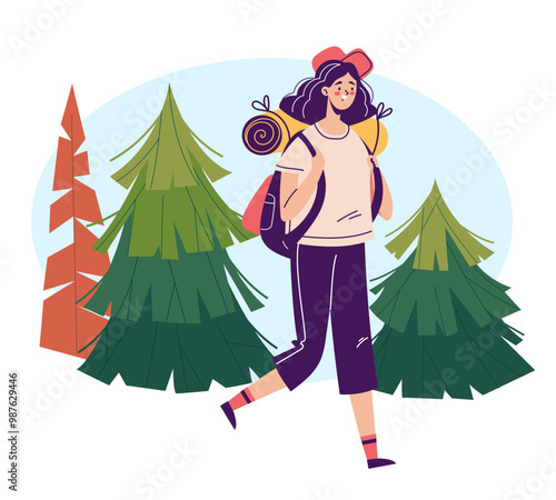 Tourist map hiking travel nature summer trail forest concept. Vector graphic design illustration