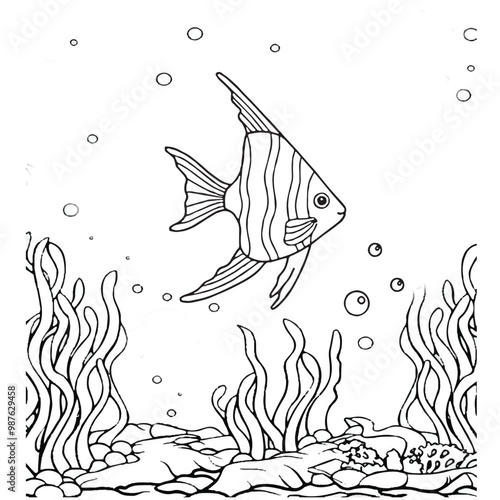 Fish Coloring page for kids coloring book,vector Illustration seawater cute fishes activity worksheet for children