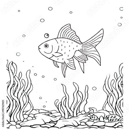 Fish Coloring page for kids coloring book,vector Illustration seawater cute fishes activity worksheet for children