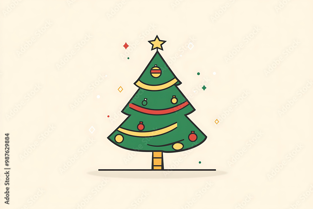 A minimalist flat art design of a Christmas tree, featuring simple lines and shapes to represent the festive symbol A minimalist flat art design of a Christmas tree, featuring simple lines and shapes to represent the festive symbol