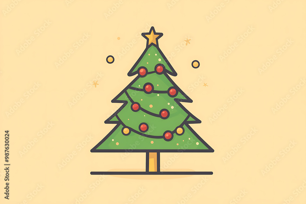 A minimalist flat art design of a Christmas tree, featuring simple lines and shapes to represent the festive symbol A minimalist flat art design of a Christmas tree, featuring simple lines and shapes to represent the festive symbol