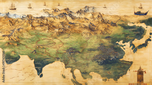 Map of the mongol empire at its peak in ad. Mongolian Empire. Illustration