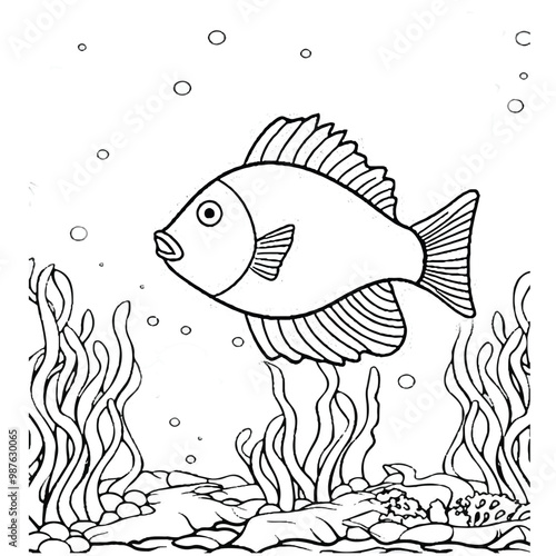 Fish Coloring page for kids coloring book,vector Illustration seawater cute fishes activity worksheet for children