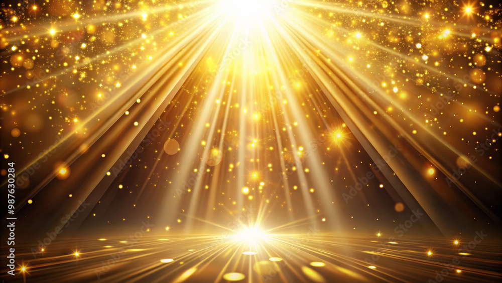 Bright golden rays of light burst through dark background, creating magical and uplifting atmosphere filled with shimmering particles. This radiant scene evokes feelings of joy and wonder Bright golden rays of light burst through dark background, creating magical and uplifting atmosphere filled with shimmering particles. This radiant scene evokes feelings of joy and wonder
