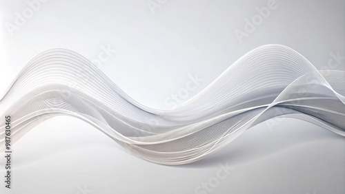 Elegant white lines create smooth wave pattern on soft gray background, evoking sense of calm and fluidity. This abstract design is perfect for modern aesthetics