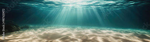 Super Ultrawide Photo Of Underwater Landscape With Sand And Clear Blue Watter