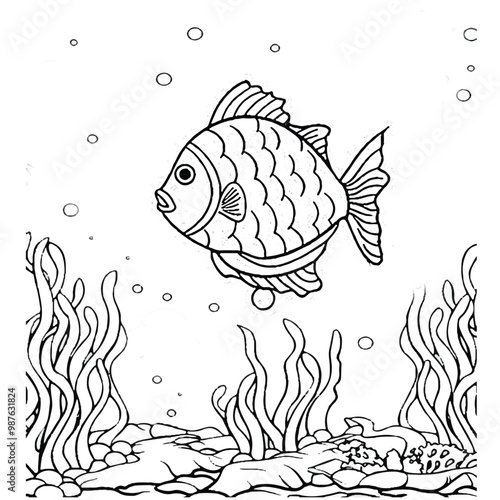 Fish Coloring page for kids coloring book,vector Illustration seawater cute fishes activity worksheet for children