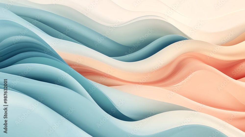 Abstract background with soft, flowing curves in shades of blue, white, and peach. Abstract background with soft, flowing curves in shades of blue, white, and peach.