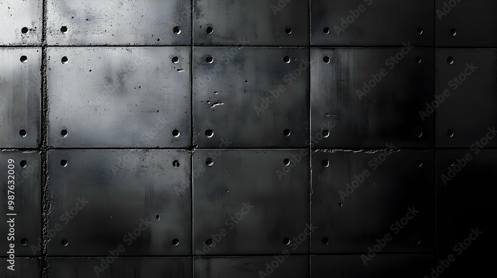 Dark Concrete Wall With Circular Holes - Abstract Background Dark Concrete Wall With Circular Holes - Abstract Background