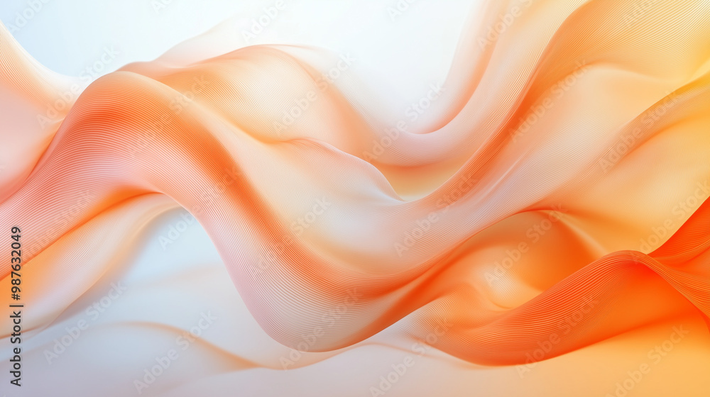Fototapeta premium Soft flowing fabric texture in gradient shades of orange, peach, and white, suitable for modern design applications