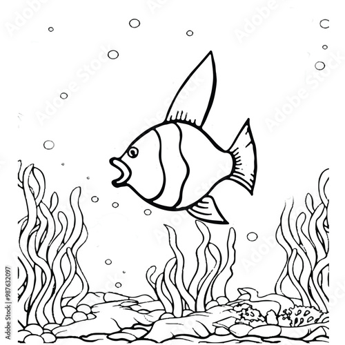 Fish Coloring page for kids coloring book,vector Illustration seawater cute fishes activity worksheet for children