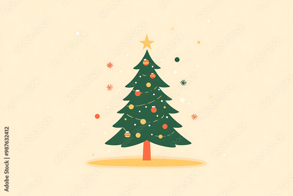 A minimalist flat art design of a Christmas tree, featuring simple lines and shapes to represent the festive symbol. A minimalist flat art design of a Christmas tree, featuring simple lines and shapes to represent the festive symbol.