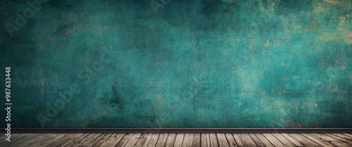 Textured Teal Wall and Wooden Floor Background